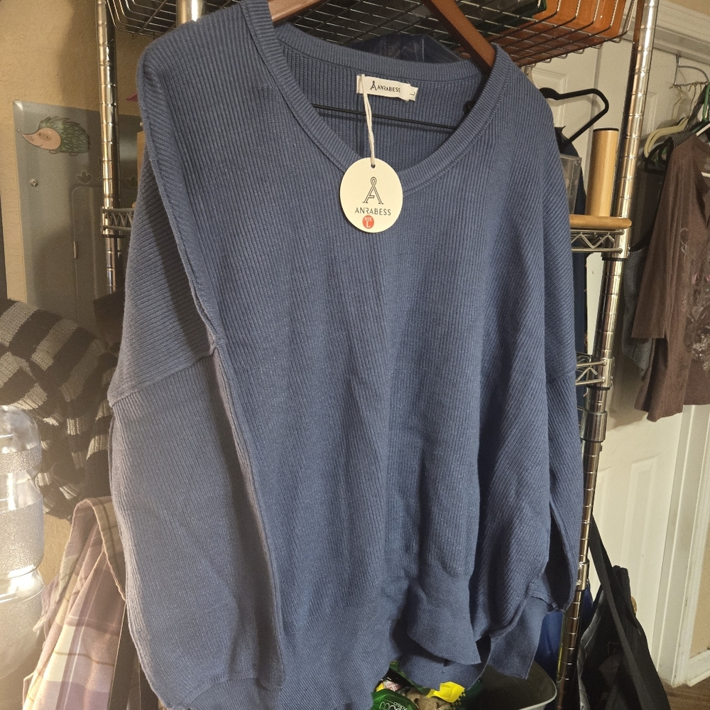 Oversized Anrabess V-neck Womens Long Sleeve Shirt V Neck Off Shoulder